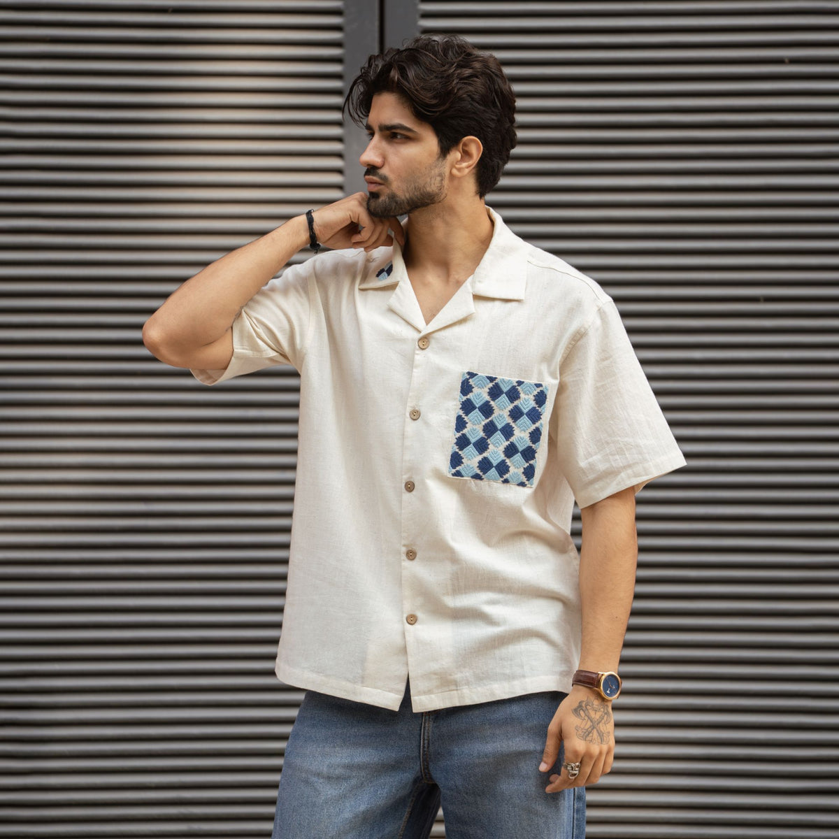 Phulkari shirt half sleeve relaxed fit