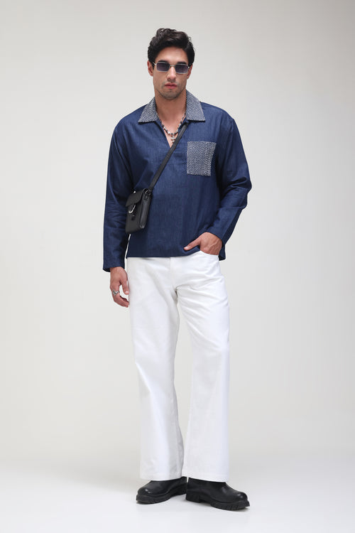 Light waight Denim Kantha Shirt
