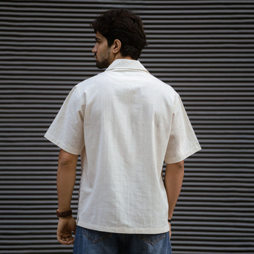 Fish & Flow shirt back view in handloom Khadi cotton