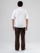 White Coffee Cotton Half Sleeve Collared Embroidered Shirt | For Unisex