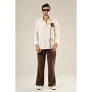 Beige & Brown Rayon Full Sleeve Floral Embroidered Shirt | For Unisex