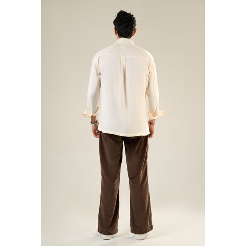 Beige & Brown Rayon Full Sleeve Floral Embroidered Shirt | For Unisex