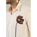 Beige & Brown Rayon Full Sleeve Floral Embroidered Shirt | For Unisex