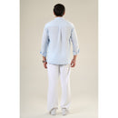 Aqua Cotton Full Sleeve Floral Embroidered Shirt | For Unisex