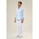 Aqua Cotton Full Sleeve Floral Embroidered Shirt | For Unisex