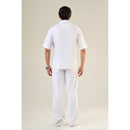 White & Aqua Cotton Half Sleeve Floral Embroidered Shirt | For Unisex