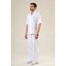 White & Aqua Cotton Half Sleeve Floral Embroidered Shirt | For Unisex