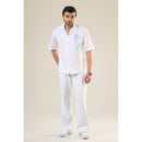 White & Aqua Cotton Half Sleeve Floral Embroidered Shirt | For Unisex