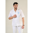 White & Aqua Cotton Half Sleeve Floral Embroidered Shirt | For Unisex