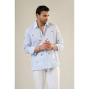 White & Aqua Cotton Full Sleeve Floral Embroidered Shirt | For Unisex