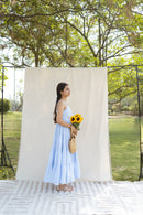 Blue & White Cotton Square Neck Floral Midi Dress | For Women