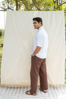 White & Brown Cotton Checkered Half Sleeve Embroidered Shirt | For Unisex