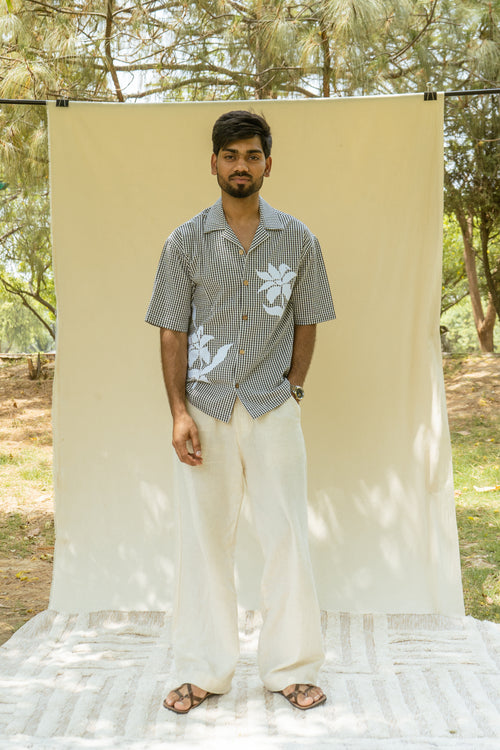 Black & White Cotton Half Sleeve Patch work Shirt | For Unisex