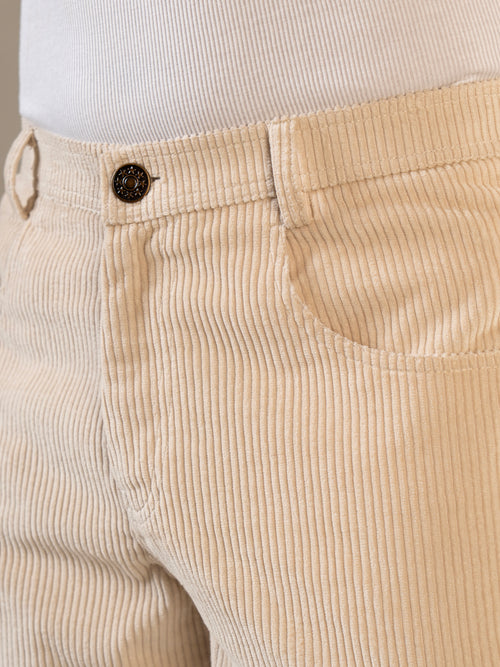 Beige Cotton Straight Fit Pants | For Men