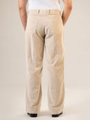 Beige Cotton Straight Fit Pants | For Men
