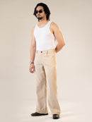 Beige Cotton Straight Fit Pants | For Men