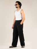 Black Polyester Baggy Pants | For Men