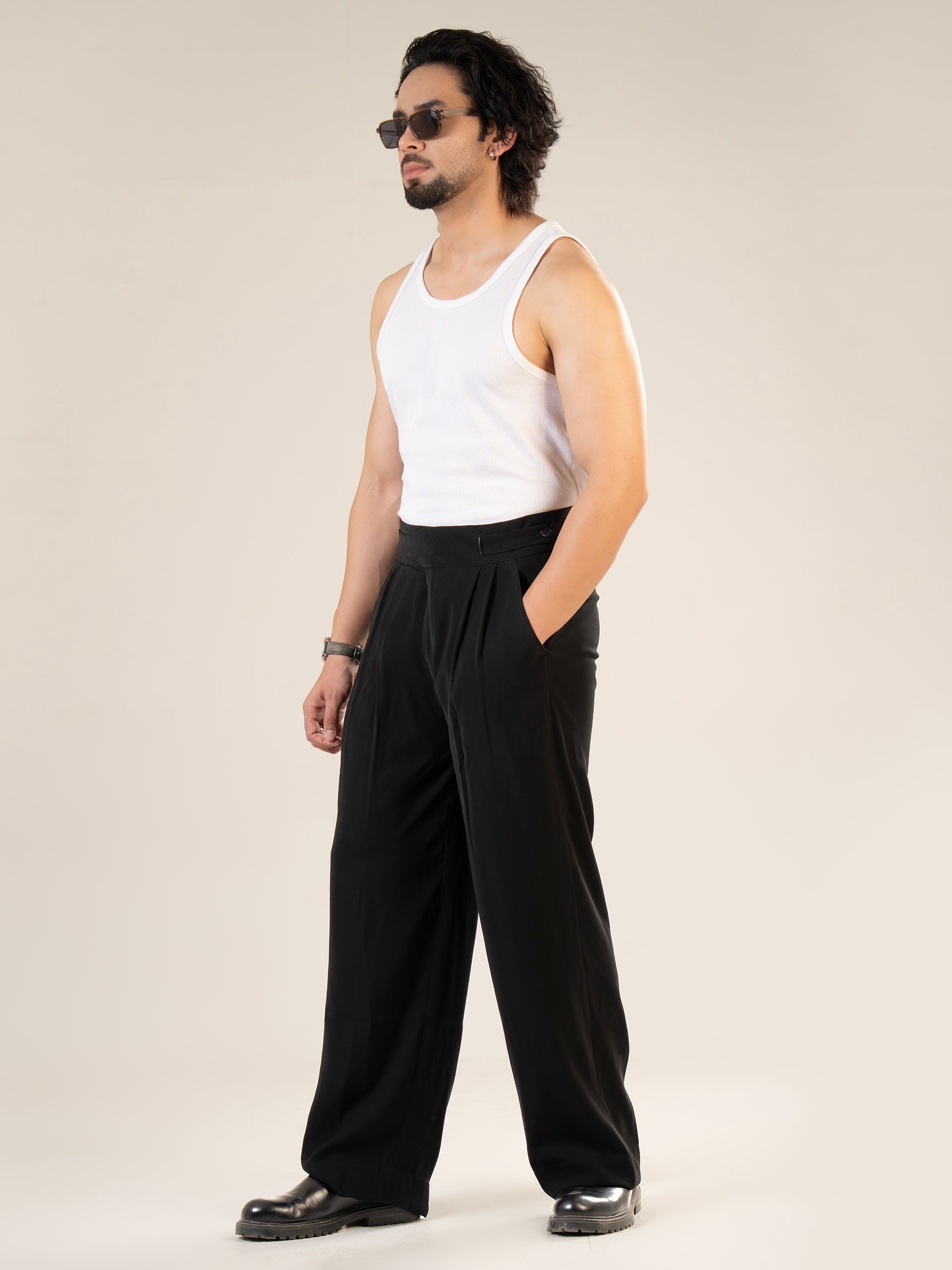Black Polyester Baggy Pants | For Men