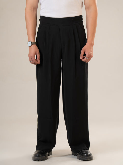 Black Polyester Baggy Pants | For Men