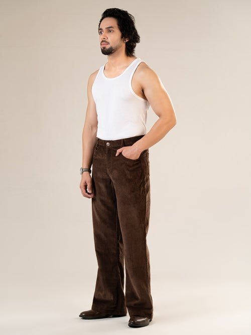 Coffee Cotton Straight Fit Pants | For Men