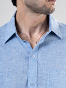 Aqua Linen Full Sleeve Solid Shirt | For Men