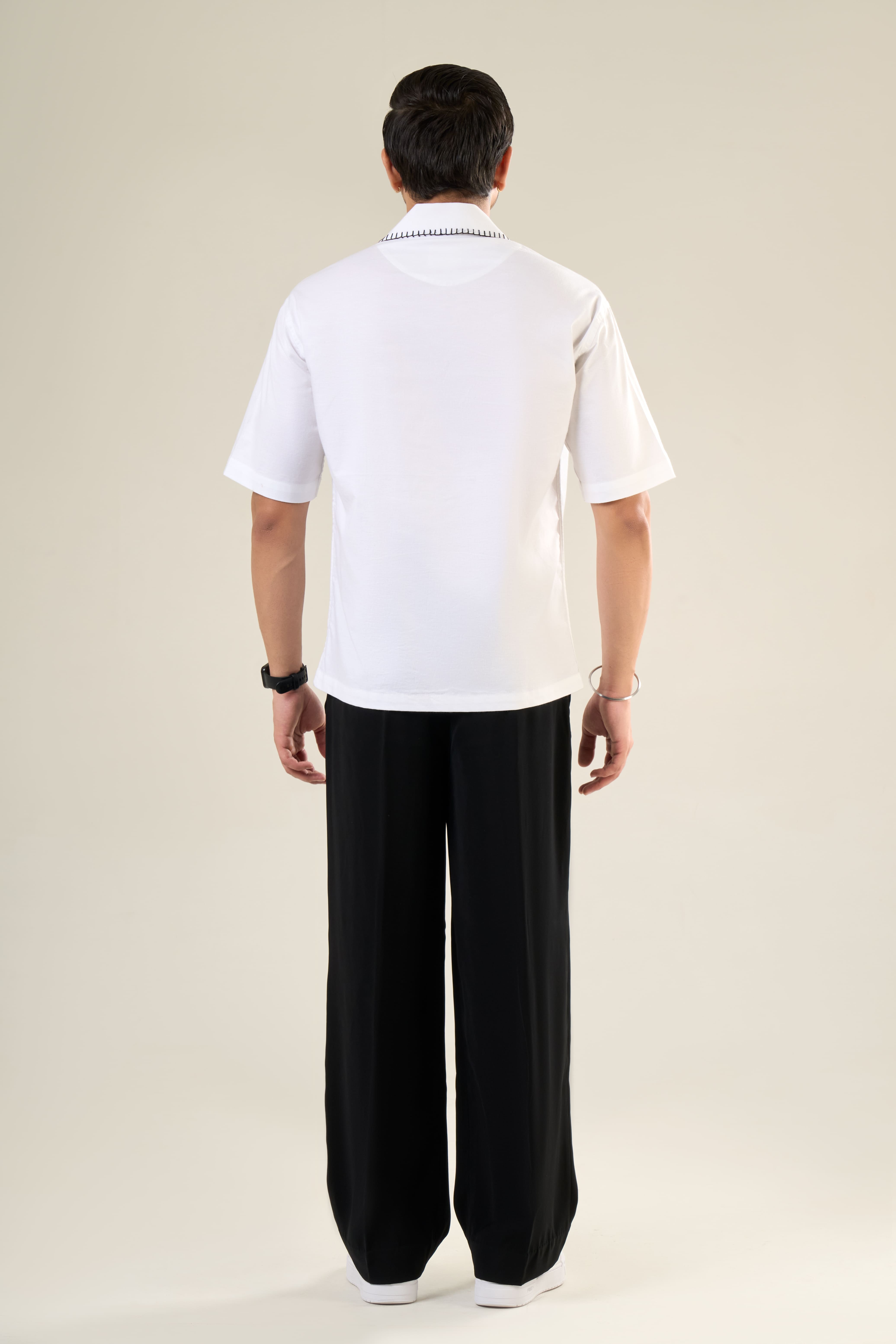 White Cotton Half Sleeve Floral Embroidered Shirt | For Unisex