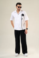 White Cotton Half Sleeve Floral Embroidered Shirt | For Unisex