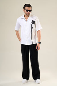White Cotton Half Sleeve Floral Embroidered Shirt | For Unisex