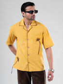 Mustard Cotton Half Sleeve Floral Embroidered Shirt | For Unisex
