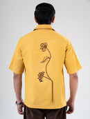 Mustard Cotton Half Sleeve Floral Embroidered Shirt | For Unisex