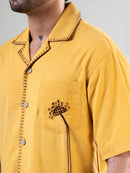 Mustard Cotton Half Sleeve Floral Embroidered Shirt | For Unisex