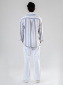 White Blue Cotton Full Sleeve Striped Shirt | For Men