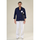 Navy Blue Rayon Full Sleeve Floral Embroidered Shirt | For Unisex