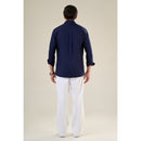 Navy Blue Rayon Full Sleeve Floral Embroidered Shirt | For Unisex