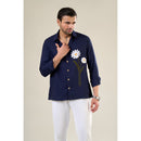 Navy Blue Rayon Full Sleeve Floral Embroidered Shirt | For Unisex