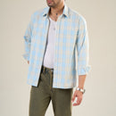 Aqua & Beige Cotton Full Sleeve Checked Shirt | For Men