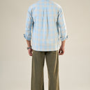 Aqua & Beige Cotton Full Sleeve Checked Shirt | For Men