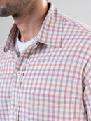 Peach Cotton Full Sleeve Checked Shirt | For Men