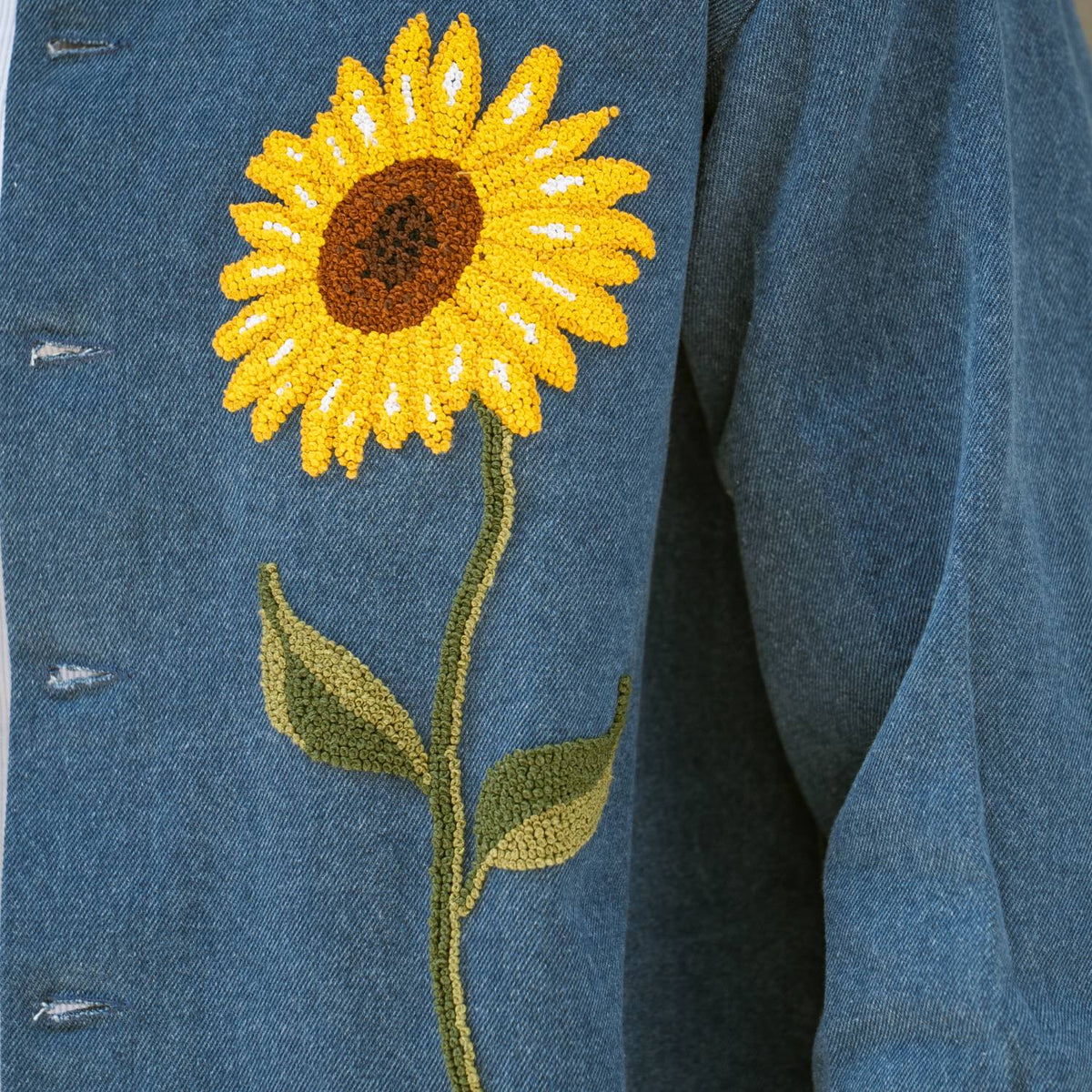Sunflower Shaket — French Knots, Blue Denim