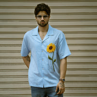 Sunflower Shirt — French Knots, Blue Check