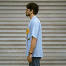 Sunflower check shirt – half sleeve fit, side view with embroidered sunflower