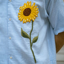 Sunflower check shirt – hand-embroidered sunflower with French knots close-up